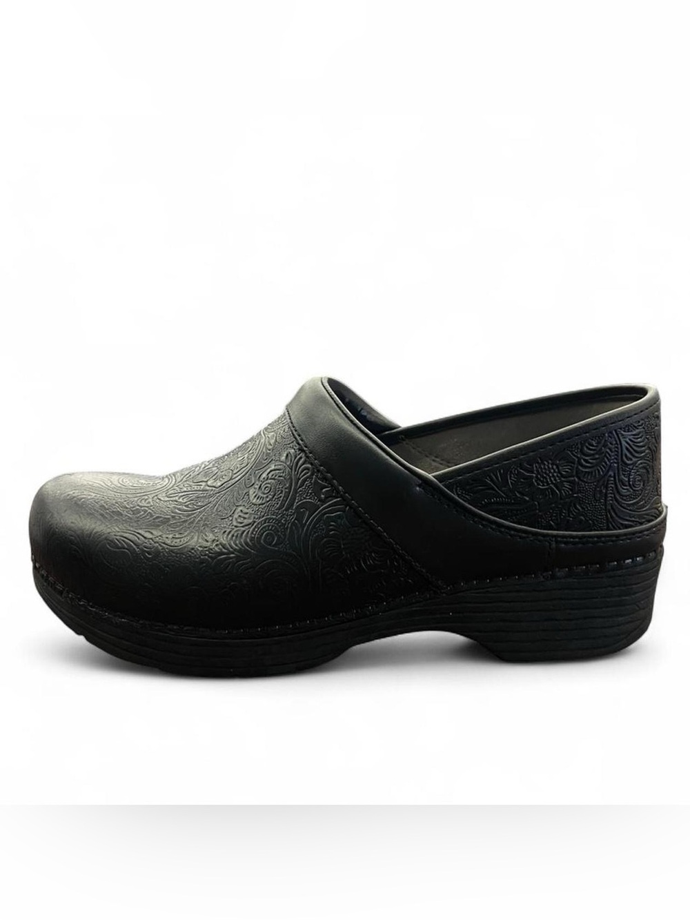 Womens Dansko Black Floral Leather Clogs size 9